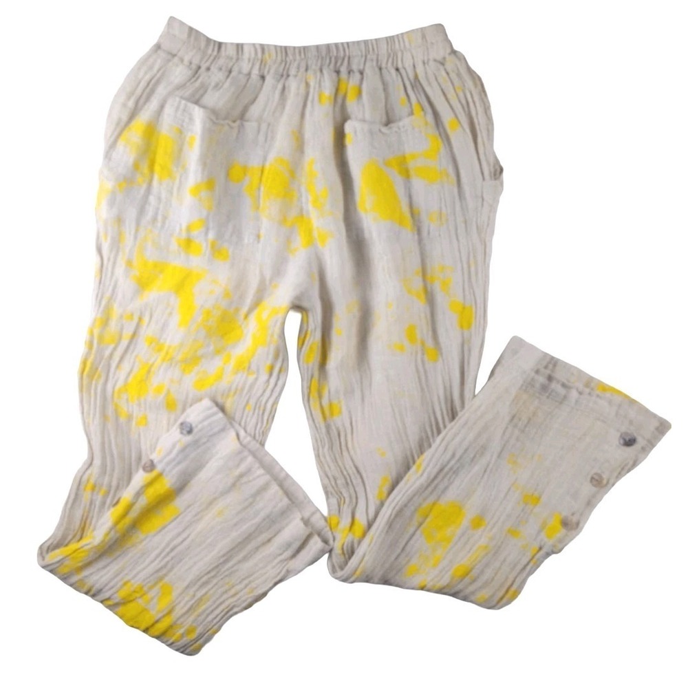 LUUKAA Linen Blend Yellow Paint Splatter Drawstring Pants Fire Collection Size 6 - Picture 5 of 7